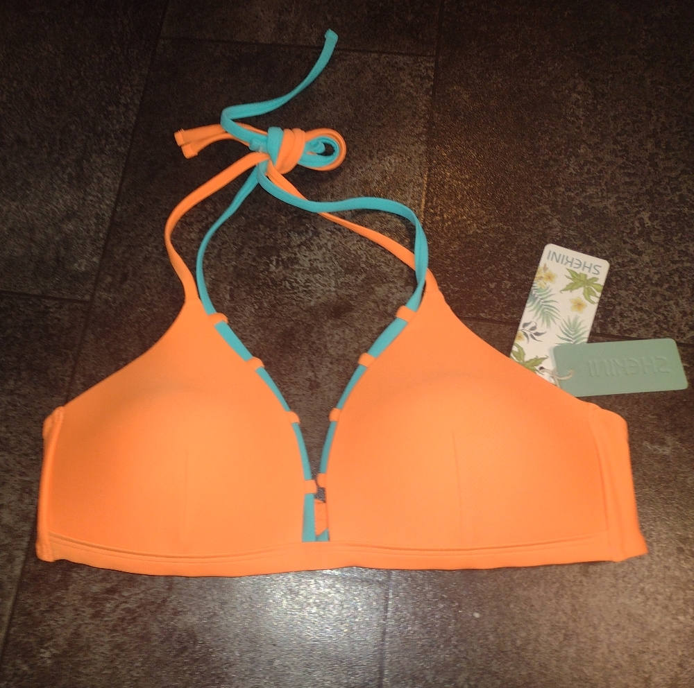 New! Shekini Orange And Aqua Bikini Top